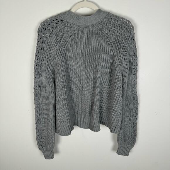 Abercrombie Chunky Knit Cardigan Sweater Womens S Gray Balloon Sleeve Open Front - Picture 2 of 9